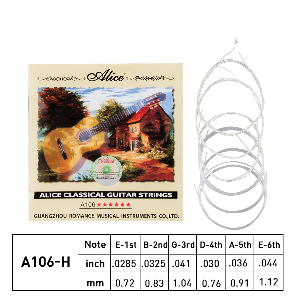 

1 SET Alice A106-H Clear Nylon Classical Guitar Strings Silver-Plated Copper Alloy Wound 1st-6th