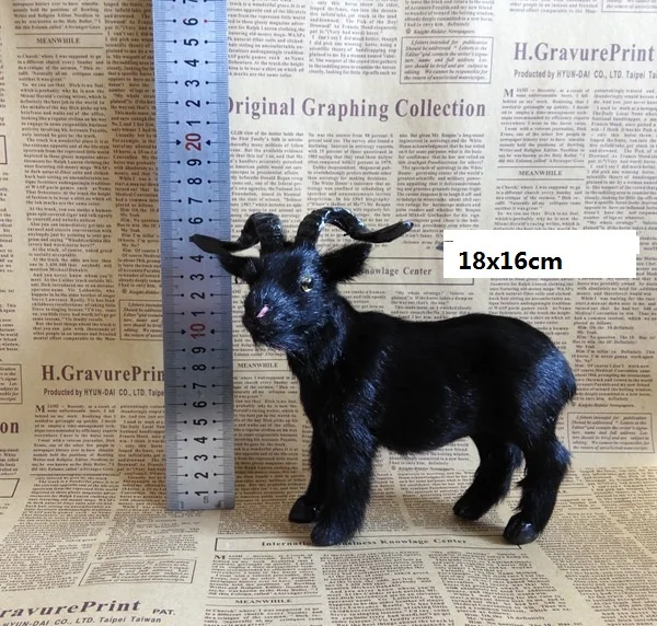 

about 18x16cm lifelike toy black goat polyethylene&furs sheep hard model prop,home decoration xmas gift b0859