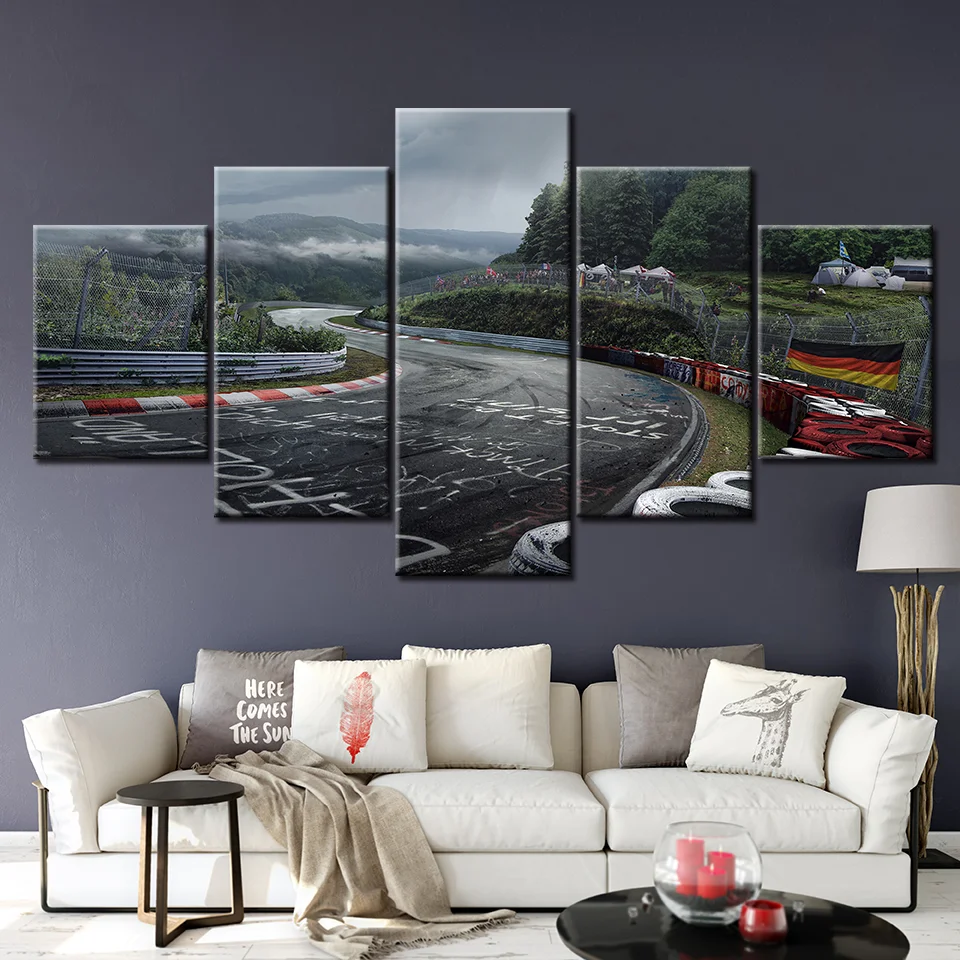 Canvas Printed Pictures Wall Art Painting, Nurburgring Rally Road Home Decoration, Module Poster for Living Room, 5 Panel