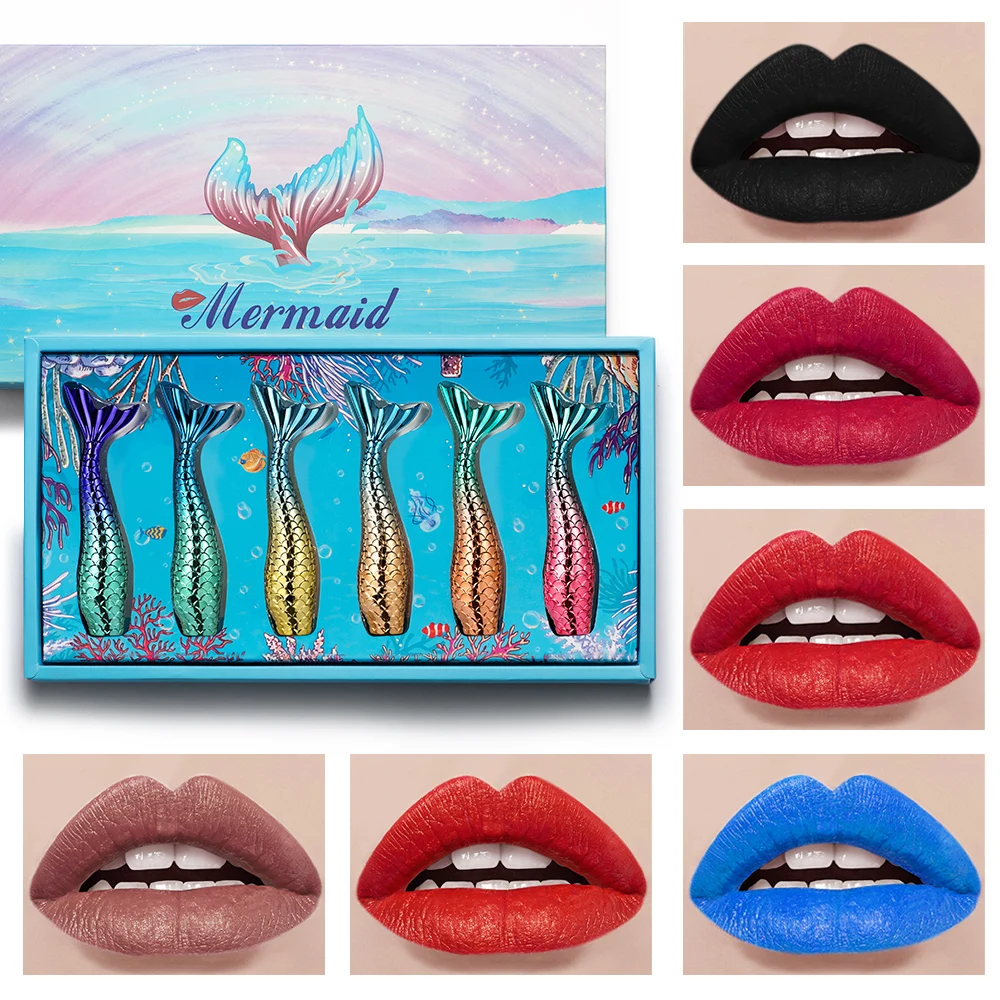 

6Color Mermaid Lip Gloss Set Long Lasting Waterproof Mate Matte Lip Glaze Liquid Lipstick Lips Cosmetic Makeup Glift