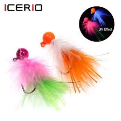 ICERIO 4pcs/Box 3g 5g UV Fluo Marabou Crappie Jig Head Lure For Trout Bass Salmon Pike Steelhead Saltwater Jig Ice Fishing Lure