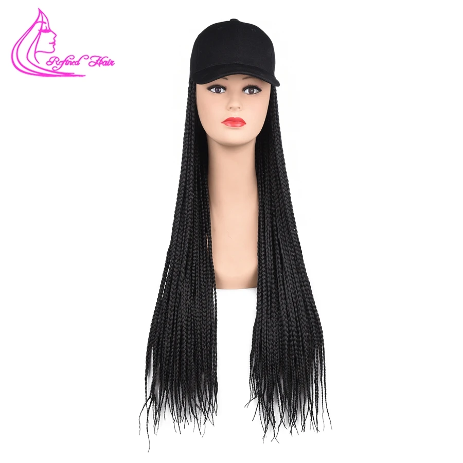 Box Braids Baseball Cap Wig 24inch Long Synthetic Braid Wigs Hat with Braiding Hair Extensions For Black Women Adjustable Size