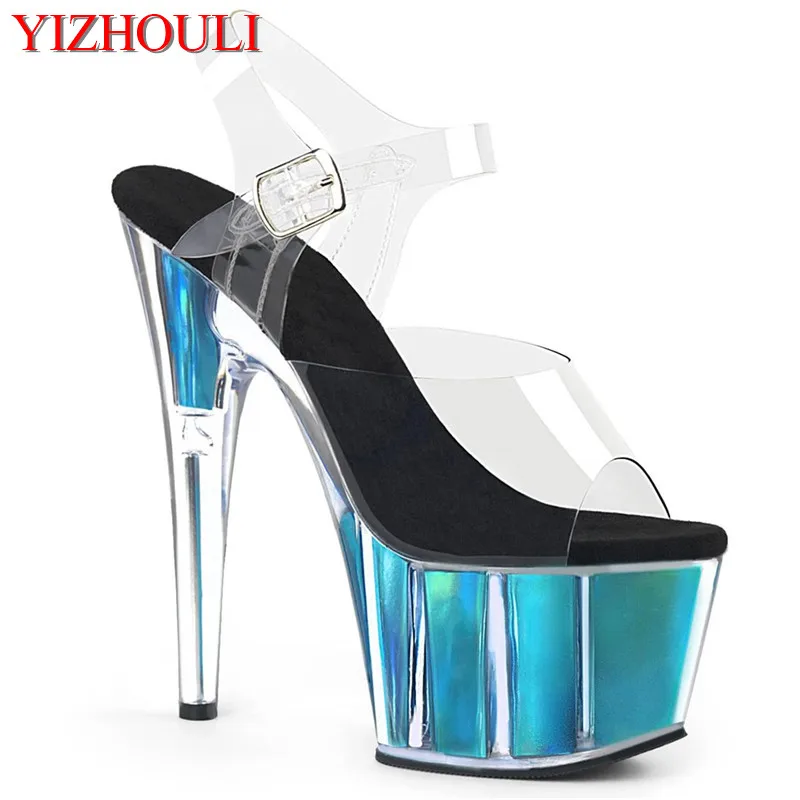 Fashion show heels, 15-17cm stilettos, dark blue party stage performances and sexy crystal sandals