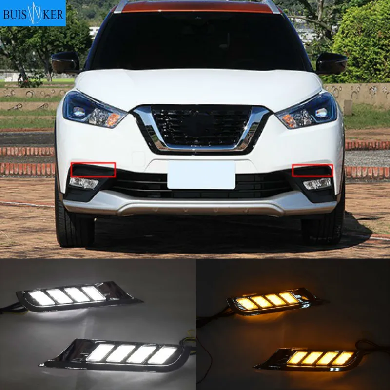 

2Pcs For Nissan Kicks 2017 2018 waterproof yellow turn Signal relay car styling LED DRL Daytime Running Lights Daylight fog lamp