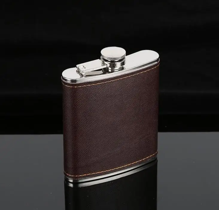 

6oz Hip Flasks Leather Whiskey Flagon Leak Proof Stainless Steel Hip Flasks Outdoor Portable Wine Pot Pocket Flask SN1762