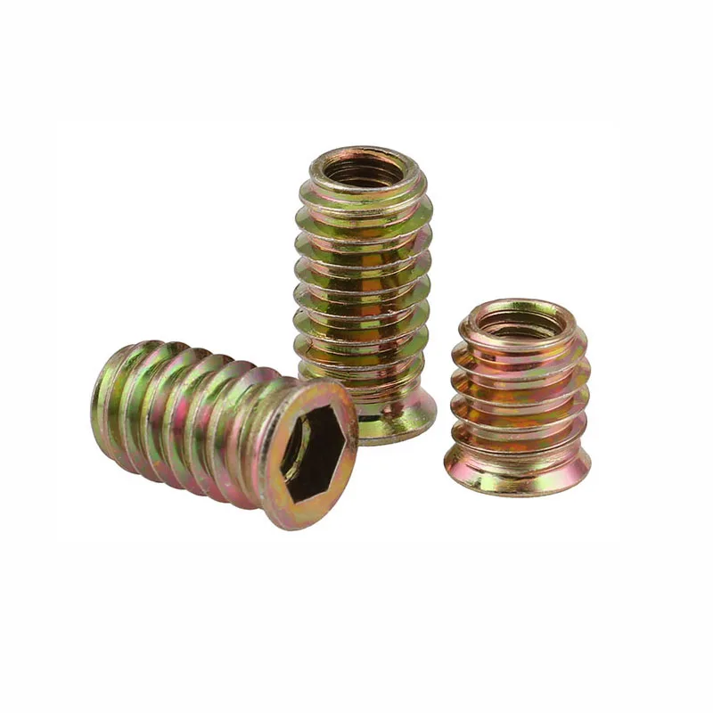 5/20P M6 M8 M10 Steel Metal Hexagon Hex Socket Drive Head Embedded Insert Nut E-Nut for Wood Furniture Inside and Outside Thread