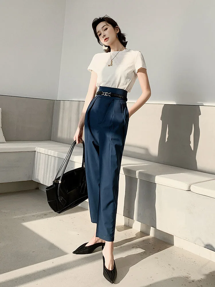 New harem pants female 2020 new high waist fold radish pants Korean fashion casual pants were thin Casual  Regular