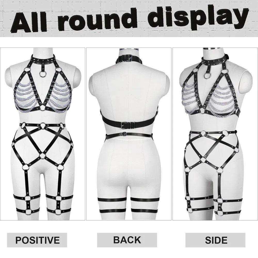 

Harness Fashion Leather Garters For Women Sexy Punk Goth Waist Body Belts Thigh Bands Suspenders Metal Chain Accessories