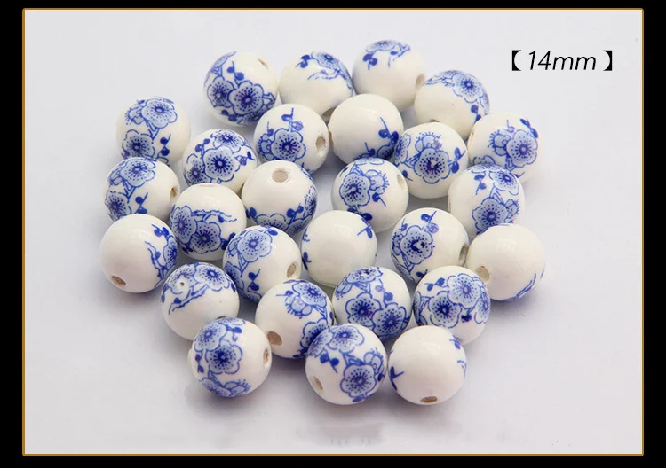 10Pcs/lot 8 10 12 14 mm Chinese Style Plum Blossom Round Ceramic Loose Beads For Handmade Diy Jewelry Making Supplies Wholesale