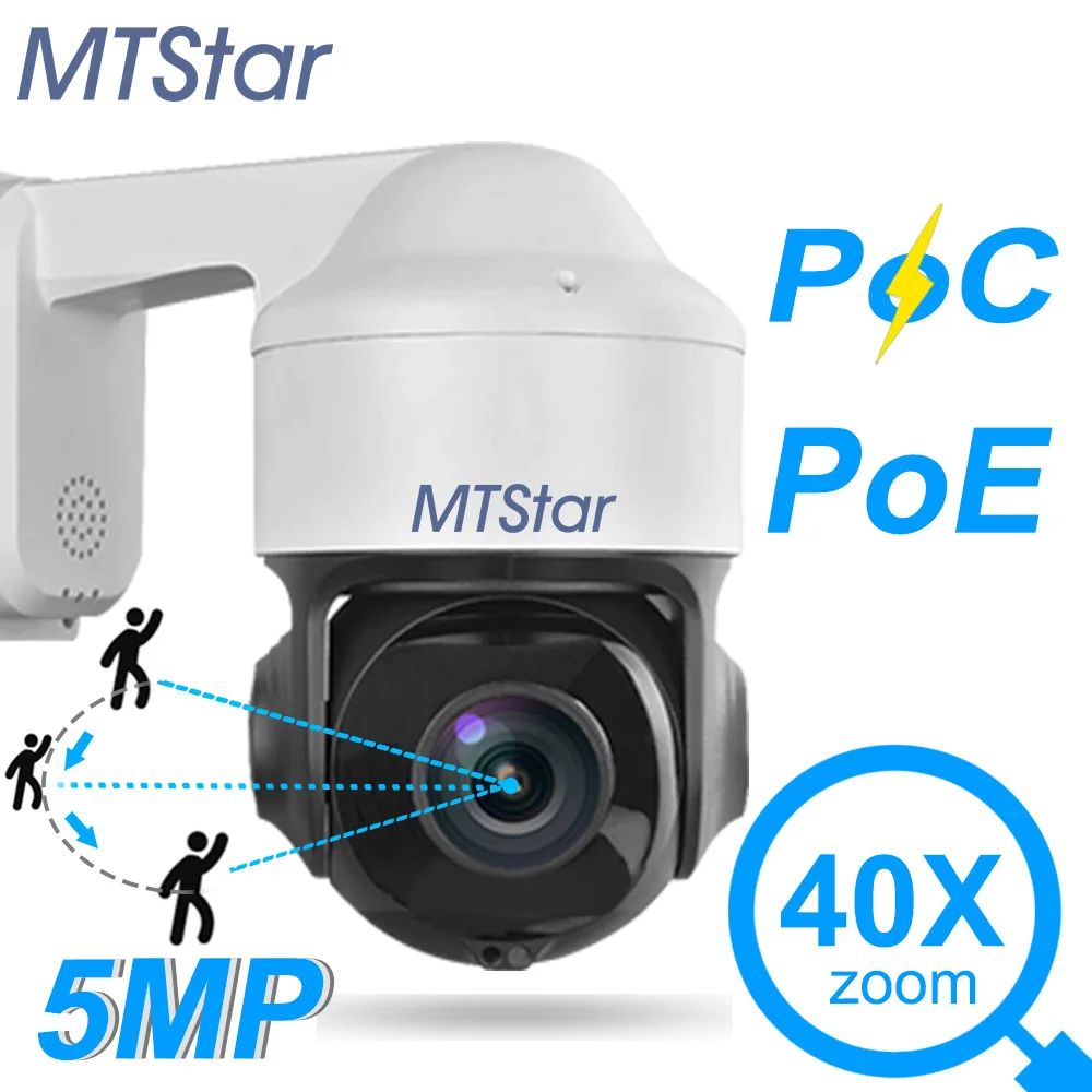 

MTStar 5MP IP PTZ Camera IR 150 Meters With Internal PoE+Audio+MIC+Analisis+Active defense+AutoTracking+PoC&EoC 40X Zoom