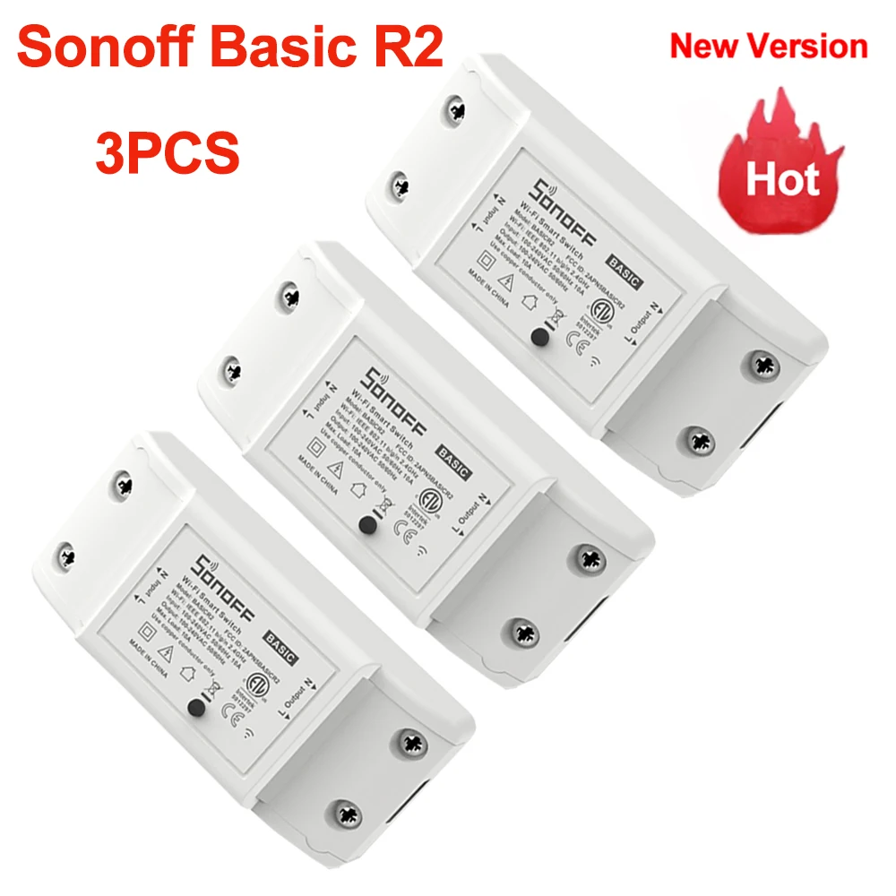 3PCS Sonoff BasicR2 Wifi Smart Switch Smart Home Automation Module Wireless Relay DIY Timer Switch Via Ewelink APP 10A 2200W