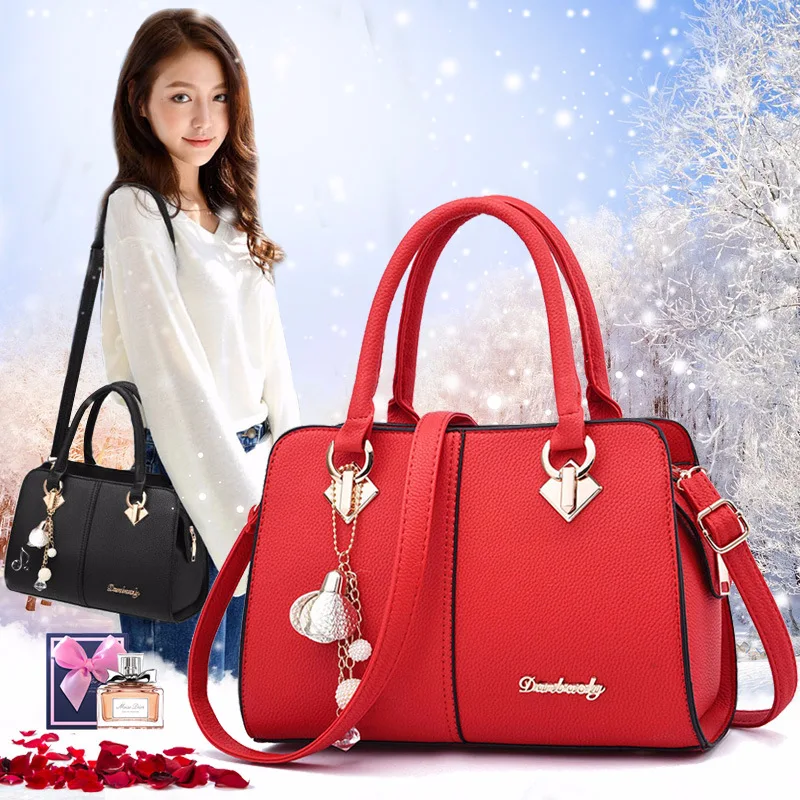 New style Ladies new one-shoulder handbag European and American fashion pu Boston crossbody bag  huashen 28X11X19cm