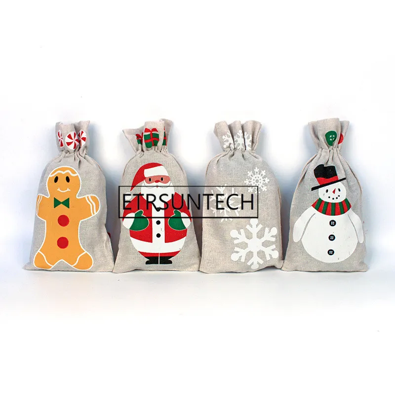 100pcs 13x23cm Christmas Drawstring Holder Bag Santa Claus Snowman Candy Gift Bag Sack Party Festival Gift Pouch