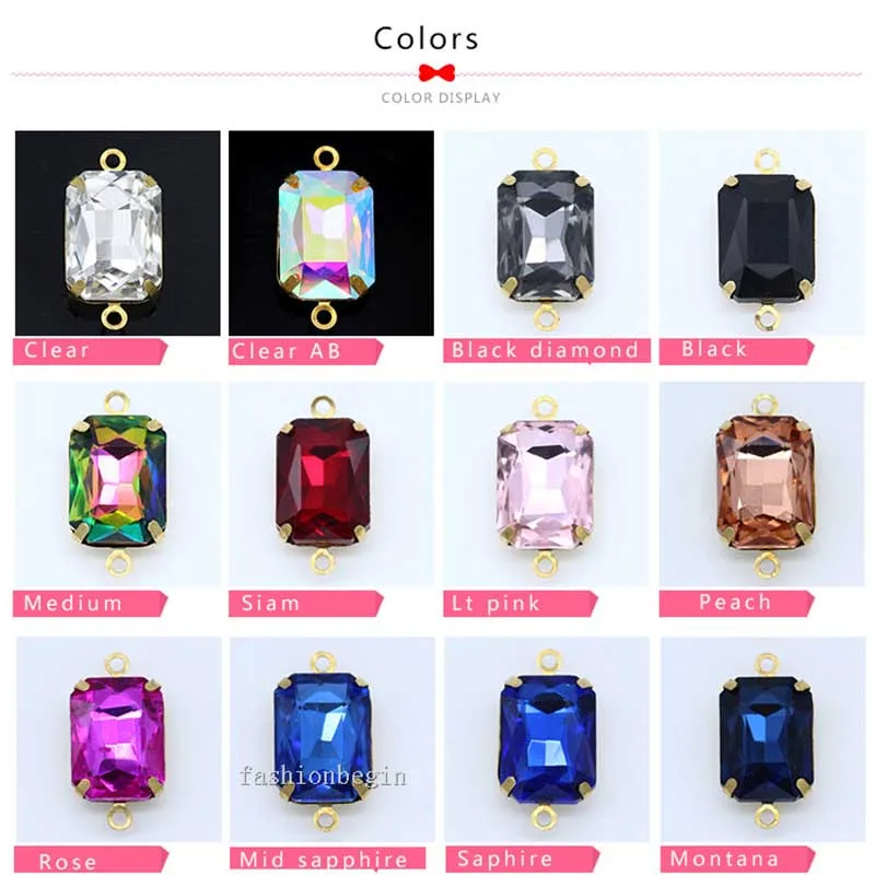 Sewing Rectangular octagon Rhinestones Glass Crystal Stone Gold base Glass crystal double loop pandent Jewelry accessories DIY