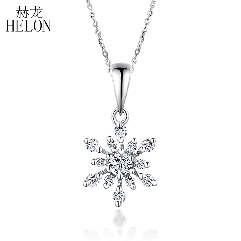 HELON Solid 18K White Gold AU750 0.28CT Natural Diamonds Necklace Pendant Fashion Classic Lock Chain Charm Gift Jewelry Necklace