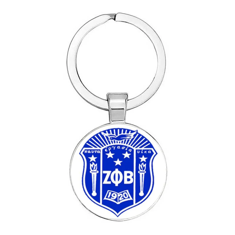 Artwork ZETA PHI BETA Keychain, ZPB Letter, Greek Nameplate, Handmade Art Painting, Round Glass Keychain Female Gift Keychain