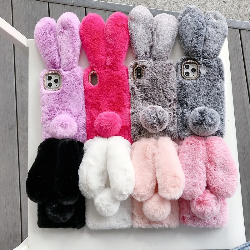 Plush Rabbit TPU Case for iPhone 14 15 13 Mini, Phone Cover for iPhone 12 Pro, 11 Pro Max, XS, XR, 7, 8, 6, 6S Plus, SE 2020,