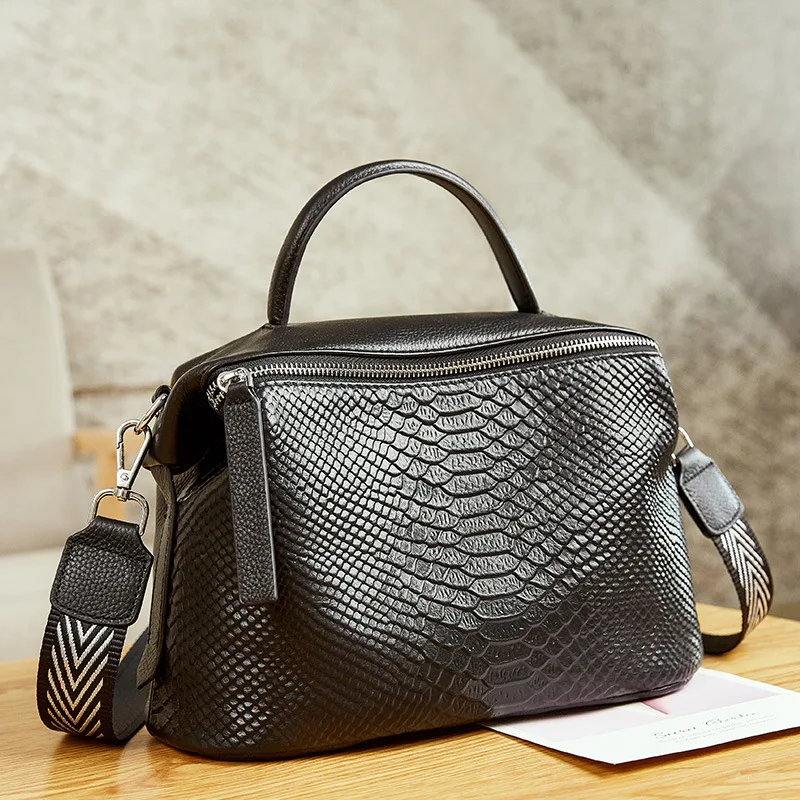 Zency Crocodile Pattern Women Tote Handbag Made Of Genuine Leather Daily Casual Crossbody Shoulder Bag For Lady Black Grey