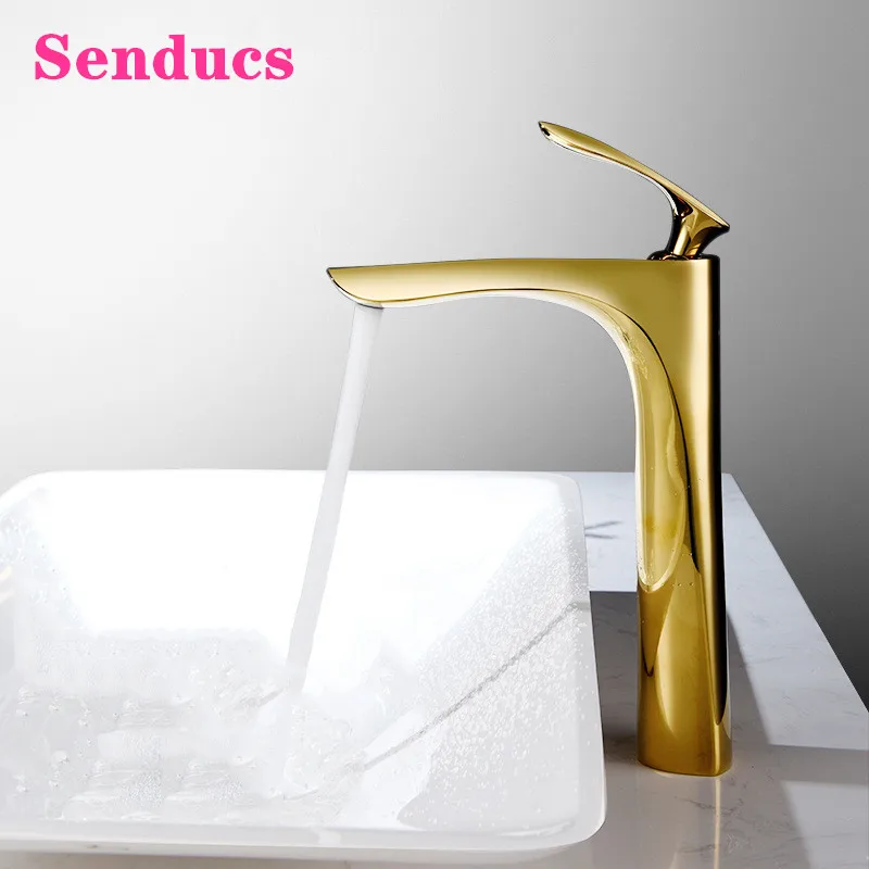 

Gold Bathroom Mixer Tap Senducs Luxury Copper Brass Bathroom Faucet Modern Hot Cold Basin Tap Single Handle Basin Faucets