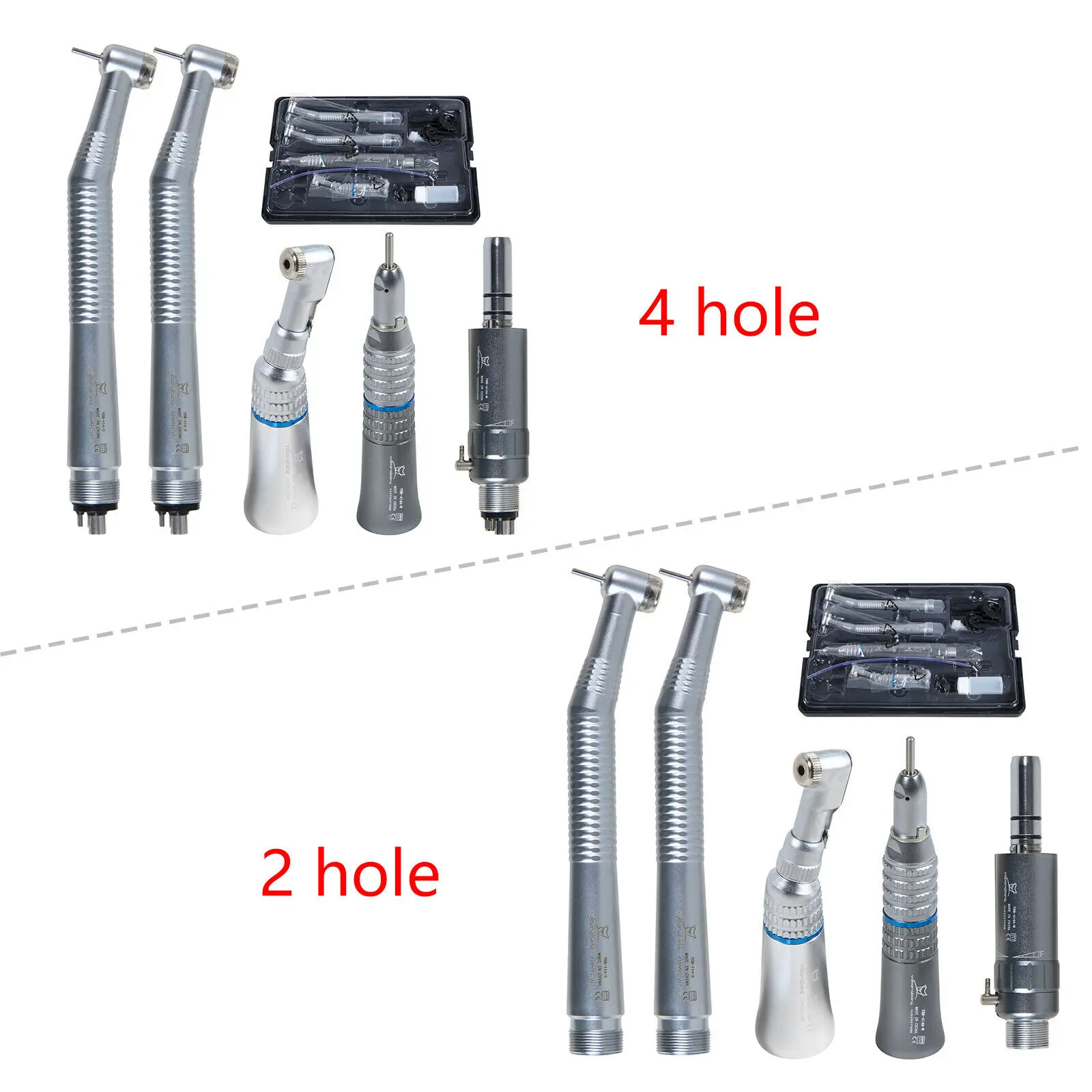 NSK Pana Max Style Dental High Speed Turbine&Low Speed Contra Angle Straight Handpiece Kit Air Motor Push/Latch Type 2/4Hole