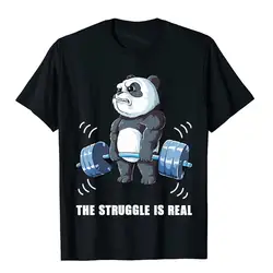 The Struggle Is Real Panda Funny Sweatshirt Beach Cotton Men Tops Tees Preppy Style Wholesale T Shirts Kawaii