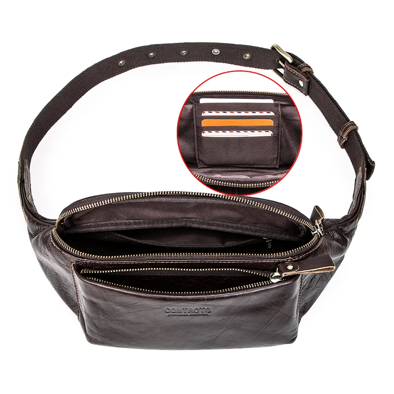 Contact\'s Genuine Leather Waist Packs For Men Travel Fanny Belt Pack Vintage Male Waist Bag Small Shoulder Bags for Phone Pouch