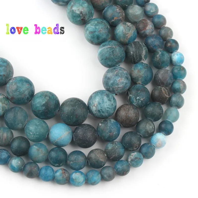 AA+ Natural Blue Apatite Stone Beads Dull Polish Matte Gems Stone Round Bead for jewelry Making DIY Bracelet Necklace 15\'\'Strand