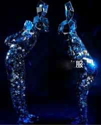 DJ clothes Silver mirror rabbit costume Reflective glass outfit sparkly stage show performance costumes