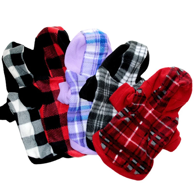 Plaid Fleece Dog Clothes For Small Dogs Autumn Winter Warm Dog Hoodies Dogs Costume for French Bulldog Dog Sweatshirt Chihuahua