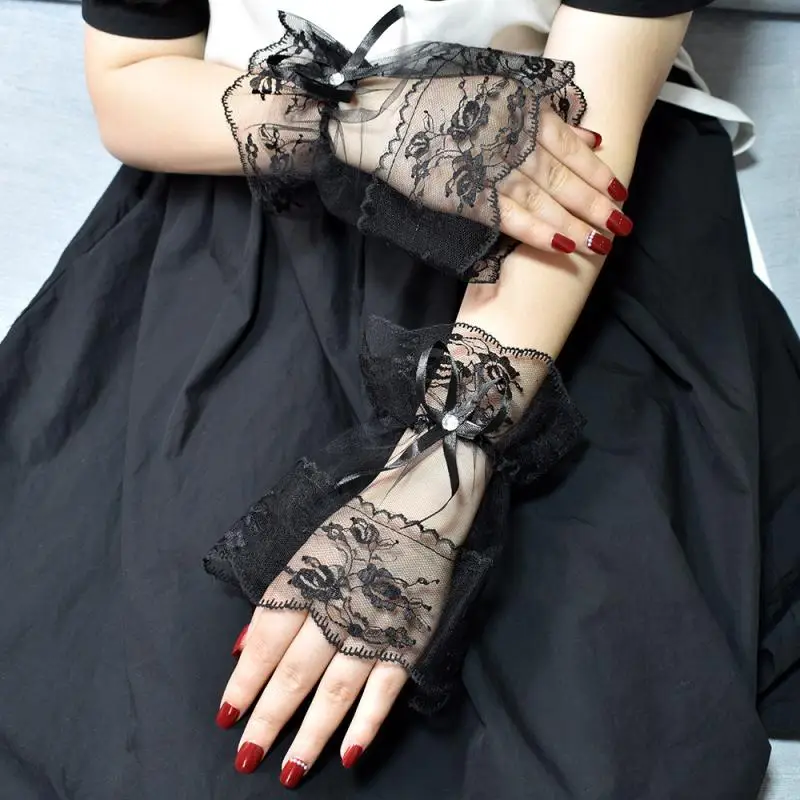 

Gloves Cool Lace Gloves Fashion Korean Lace Hand Sleeves Japanese and Korean Girls Sweet Hand Jewelry Wrist Dress Hand Sleeves