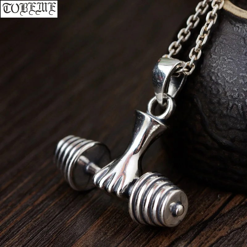 

100% 925 Silver Dumbbell Pendant Vintage 925 Sterling Man Pendant Thai Silver PUNK Jewelry Pendant Necklace