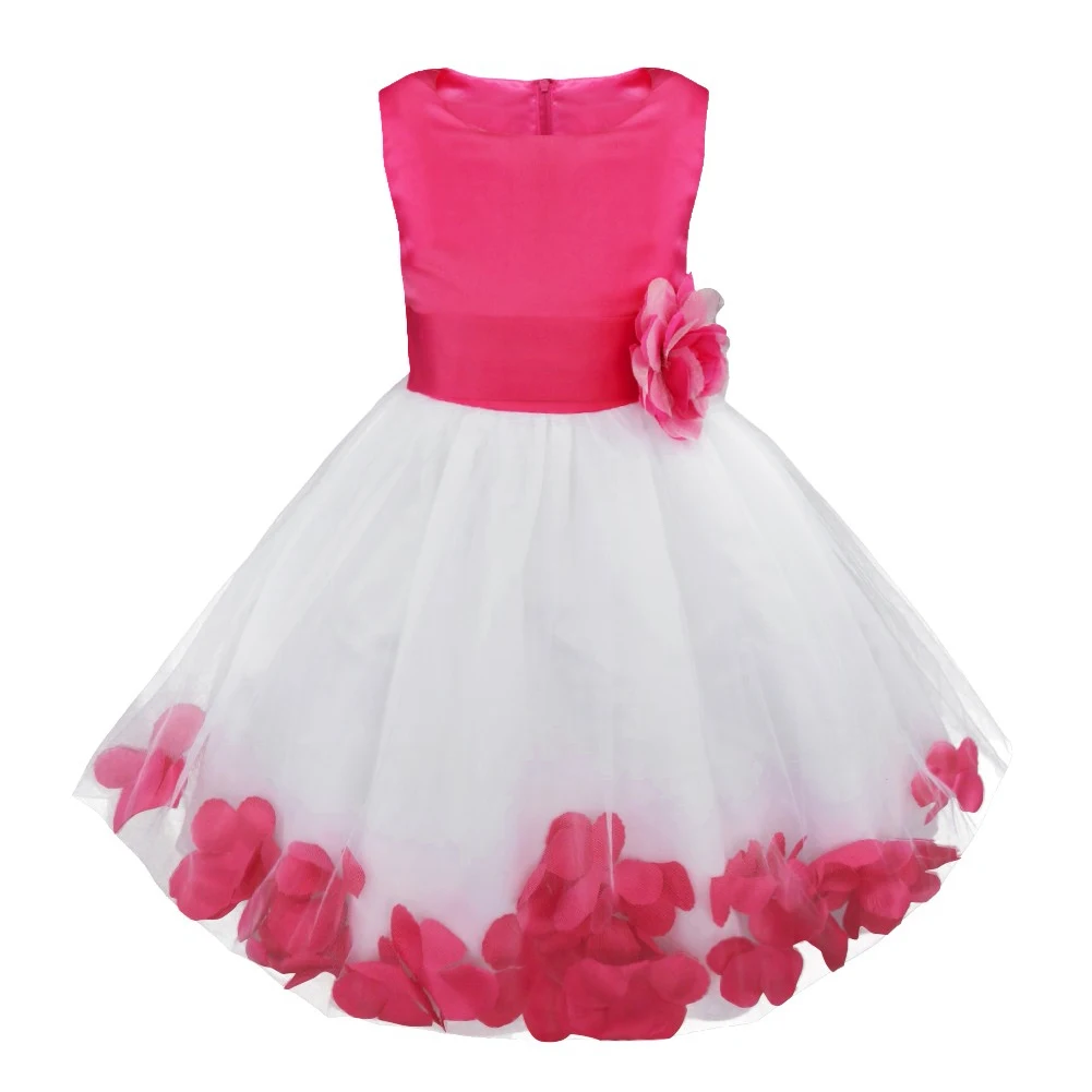 Girls Flower Petals Wedding Dress Children Bridesmaid Elegant Dress Vestido Girl's Formal Party Dress Kids Dresses for Girls