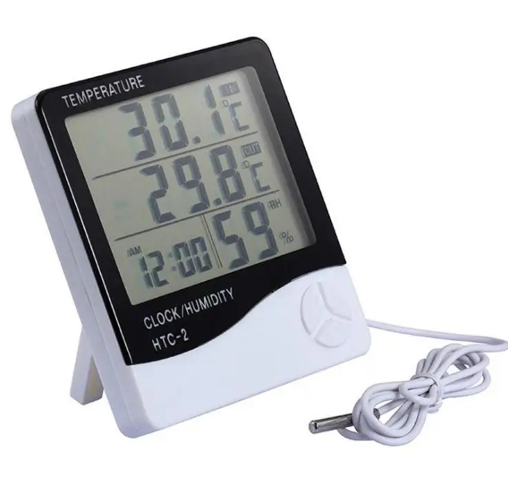 

DHL 100 PCS Digital HTC-2 LCD Thermometer Hygrometer Temperature Humidity Meter Gauge Clock Alarm SN2133