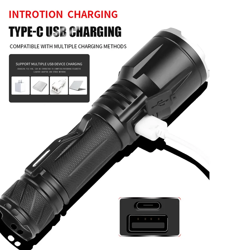 10000000LM XHP199.9 5200mAh LED Flashlight USB Torch Light XHP50 Tactical Flash light Rechargeable 16-Core Zoom Usb Camping Lamp