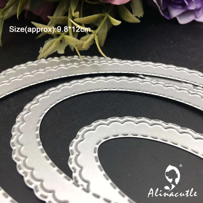 Alinacutle Metal Cutting Die Cut 4pc Nesting frame Wavy Edge Oval Scrapbook Paper Craft Handmade Card Album Punch Art Cutter Die