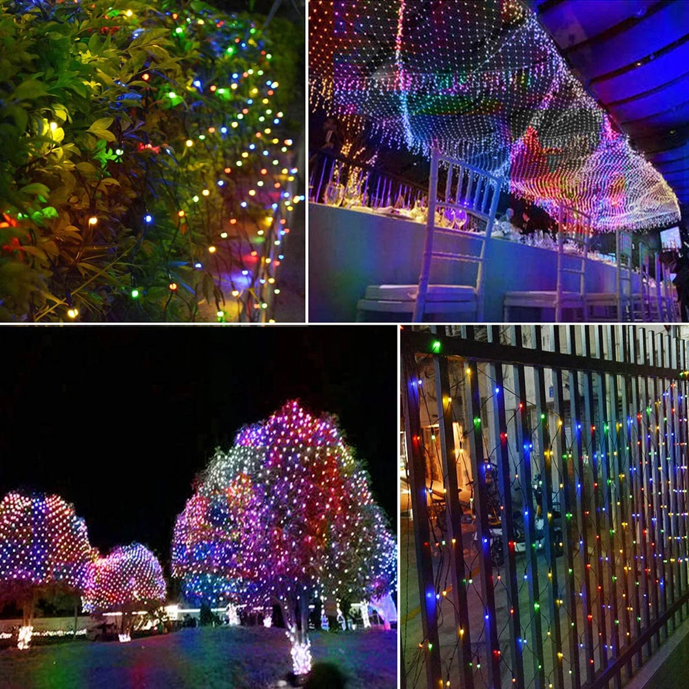 Imagem -06 - Led Net Light String para Cerca de Gramado Solar Plug ue Exterior Multicolor Quente Branco Azul Decoração de Árvore de Natal