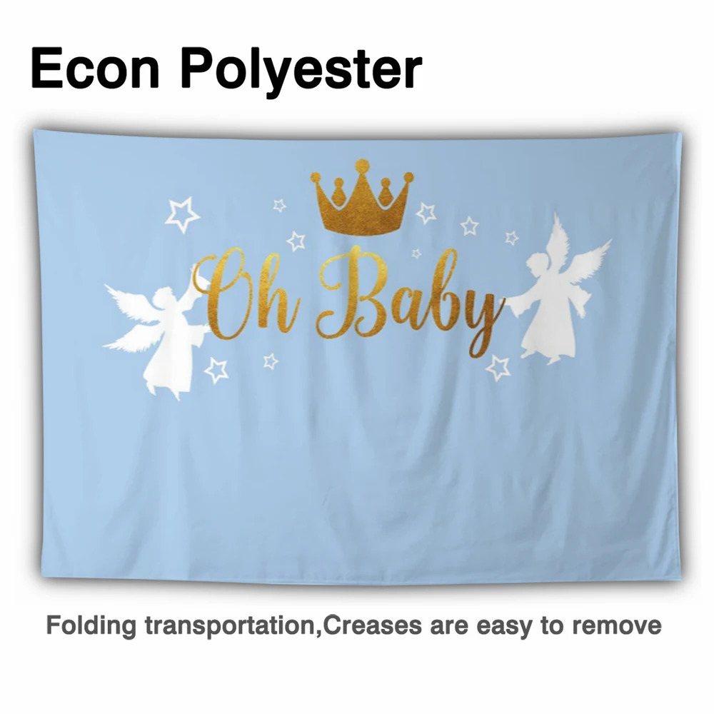 Allenjoy ถ่ายภาพพื้นหลัง Baby Shower Golden Crown Angel Boy วันเกิด Photophone สำหรับ Baptism Party ฉากหลัง Photocall