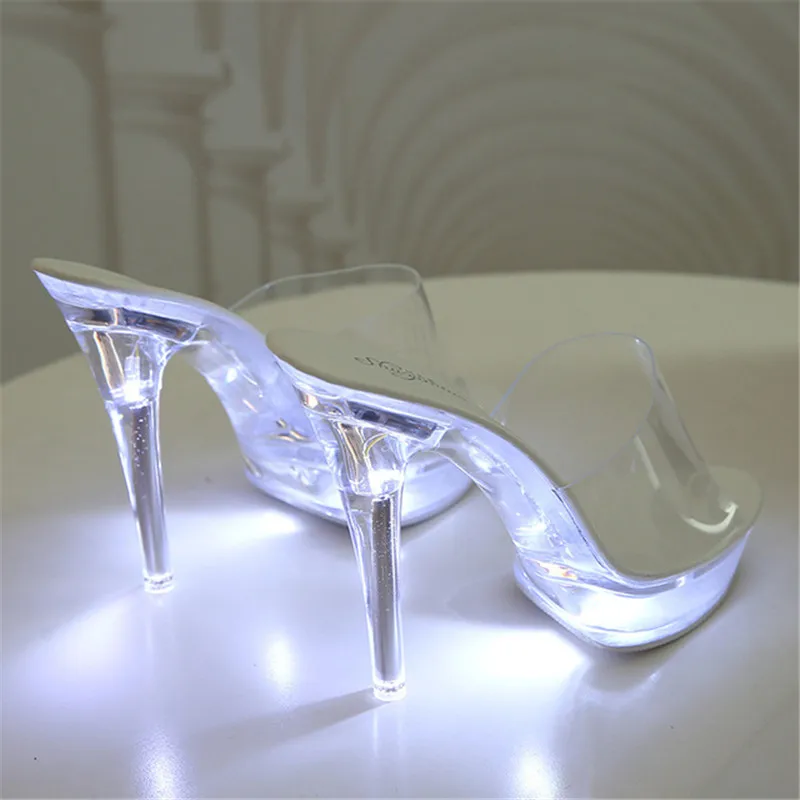 Size 43 ladies high heels slippers luminous high heels light up fashion catwalk shoes