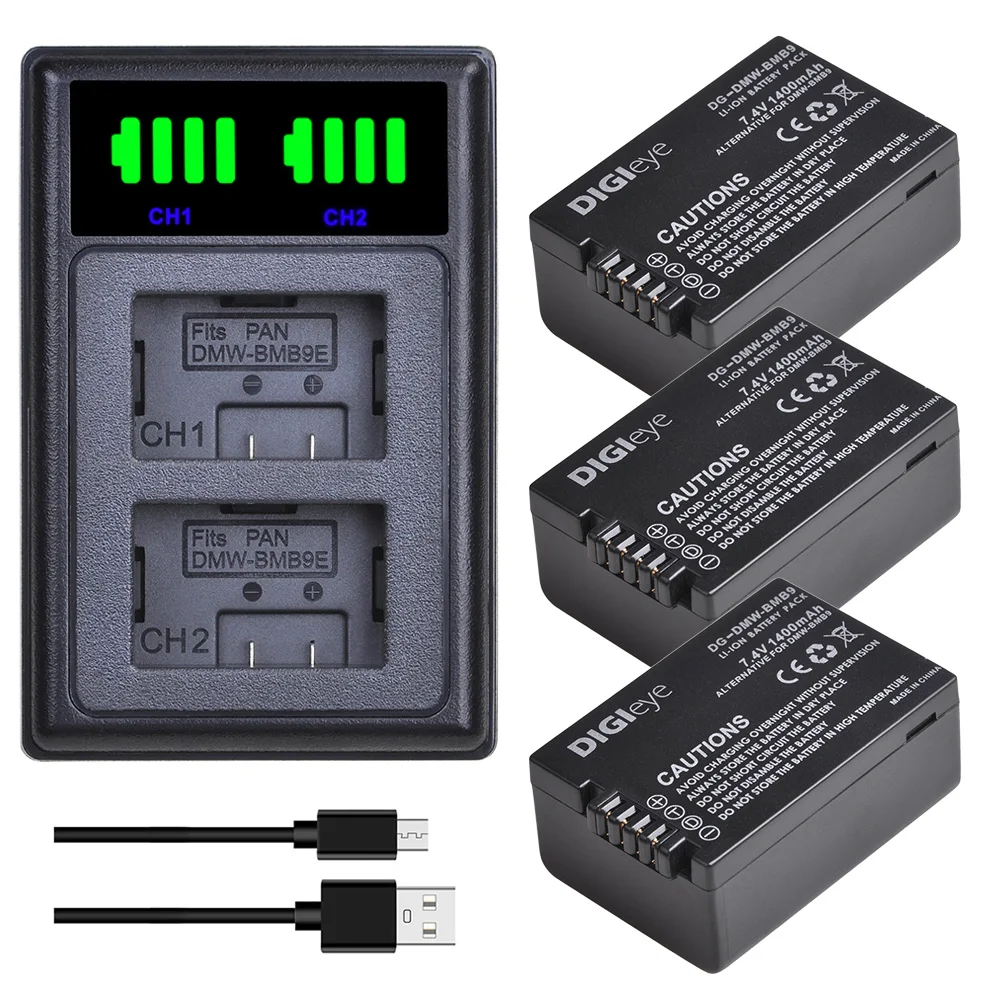 Batterie 1400mAh DMW-BMB9 BMB9E BMB9PP avec double chargeur LED pour Panasonic Lumix DC-FZ80 FZ40K FZ45K FZ47K Z48K FZ60 FZ70 FZ100