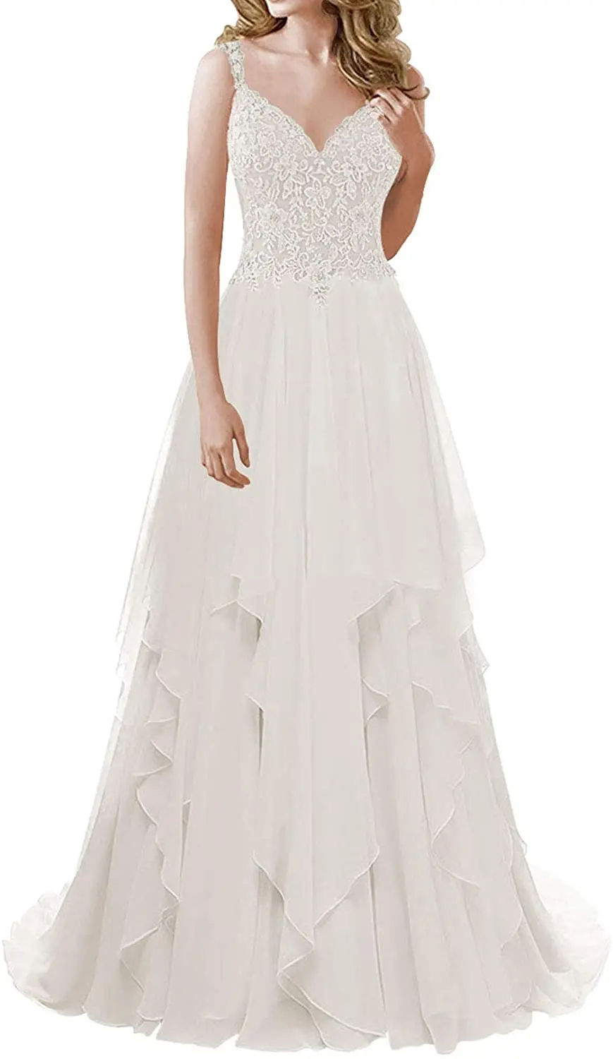 Hochzeit Kleider für Frauen 2020 Spitze Appliques Sleeveless Strand Brautkleider Open Back EINE linie Vestido De Noiva