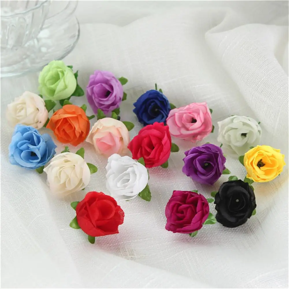 50PCS Simulation Rose Artificial Flower Head Handwork DIY Little Bud Wedding Decorated Wall Flower Arrangement Home Decoration