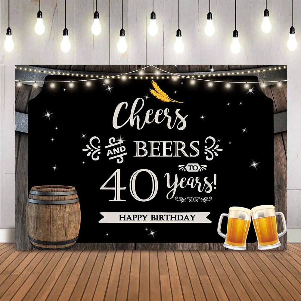 

Retro Rustic Wooden Board Photography Backdrop Cheers and Beers Mug Photo Background 30th 40th 50th Birthday Party Decorations