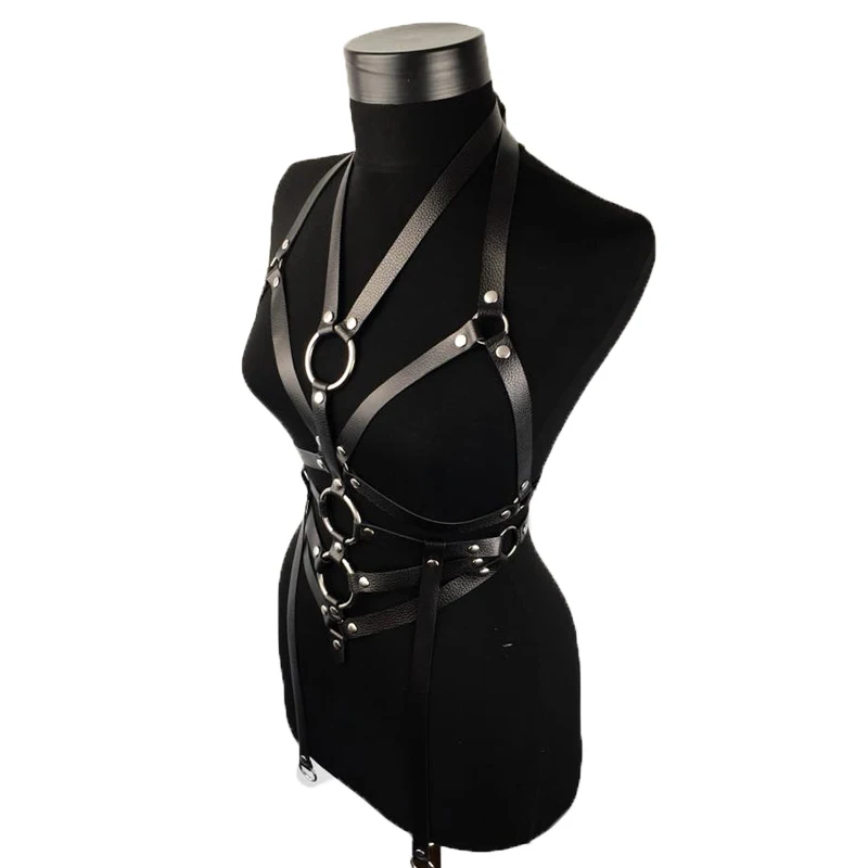 Women's Sexy Harness Leather Garter Belts For Women Body Gothic Studded Bra Cage Lingerie Black Adult Fetish Waistband Straps