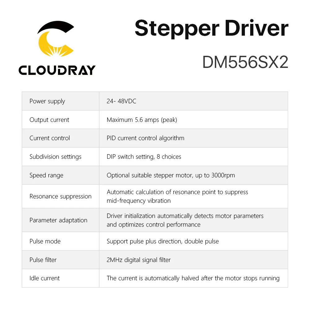 Imagem -02 - Cloudray-nema Stepper Motor Driver para Máquina de Gravação Controlador Cnc Nema 23 24 Dm556sx2 5.6a 2448v dc Peças