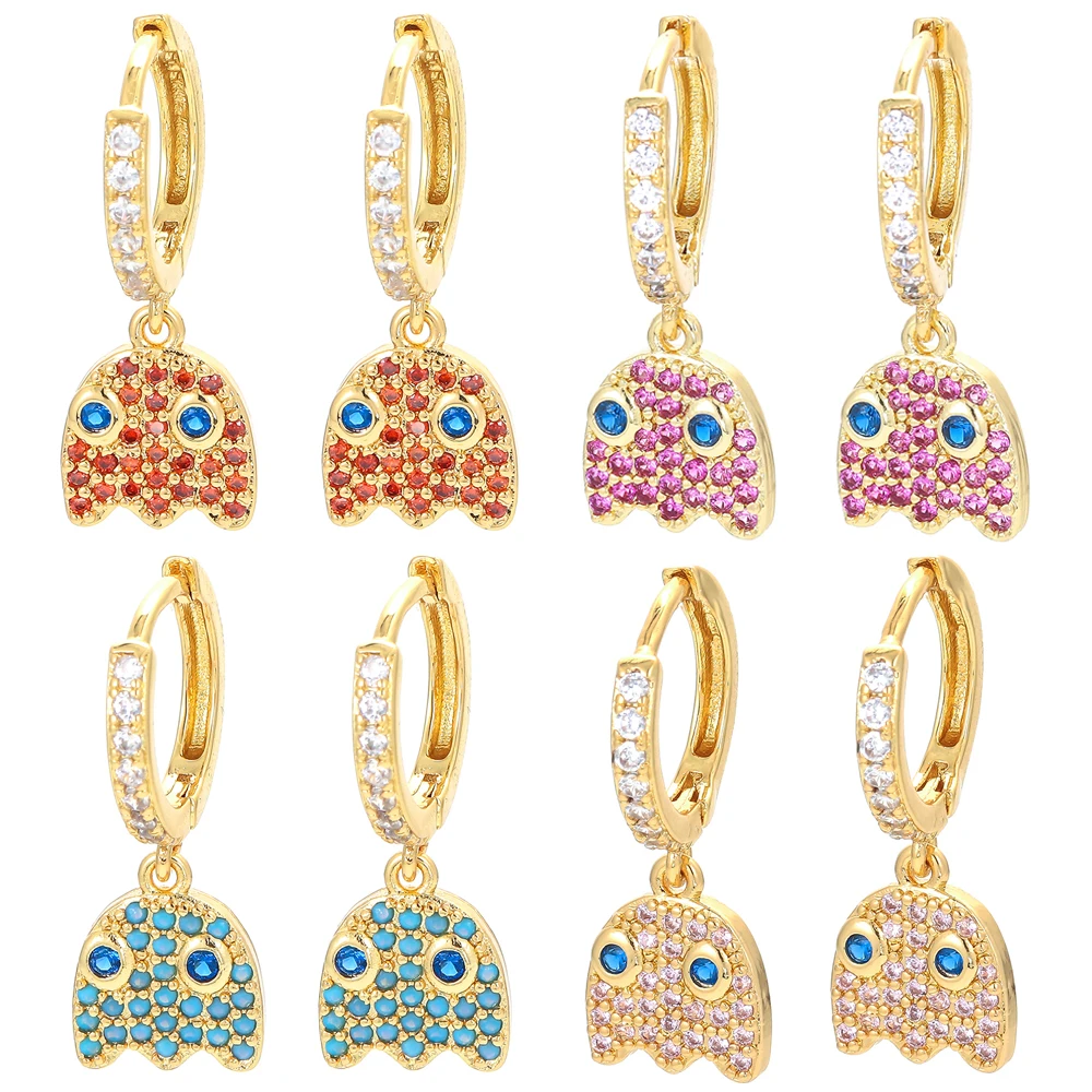 EYIKA Trendy Cute Multicolor Zircon Small Jellyfish Hoop Earrings Gold Plated Exquisite Animal Ear Jewelry for Women Girls