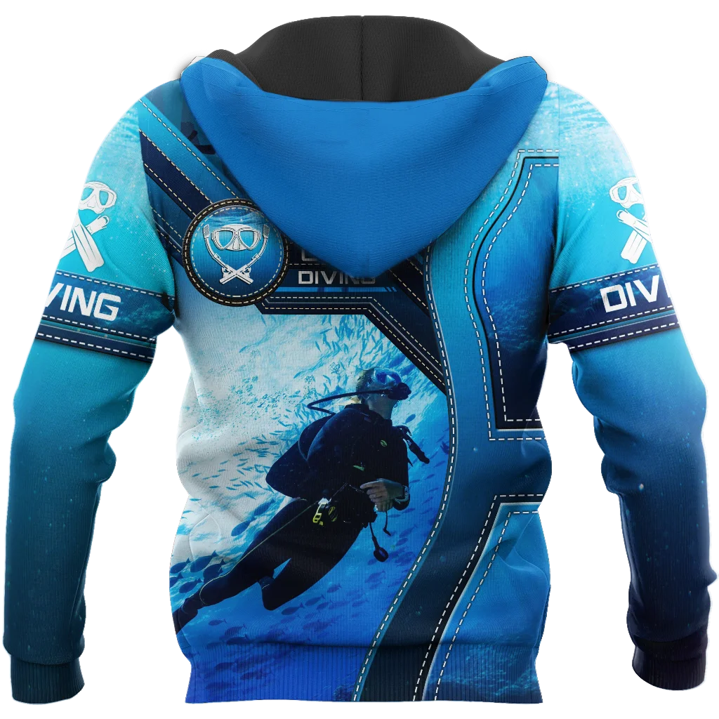 Jaket Kasual Pullover Ritsleting Sweter Uniseks Pakaian Hoodie Pria Cetak Seluruh Atas 3D Scuba Diving Cantik KJ330