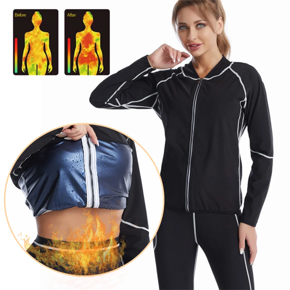 

MUKATU Zipper Sauna Set Tops And Pants Body Shaper Women Waist Trainer Shaperwear Super Stretch Lose Weight Control Pant