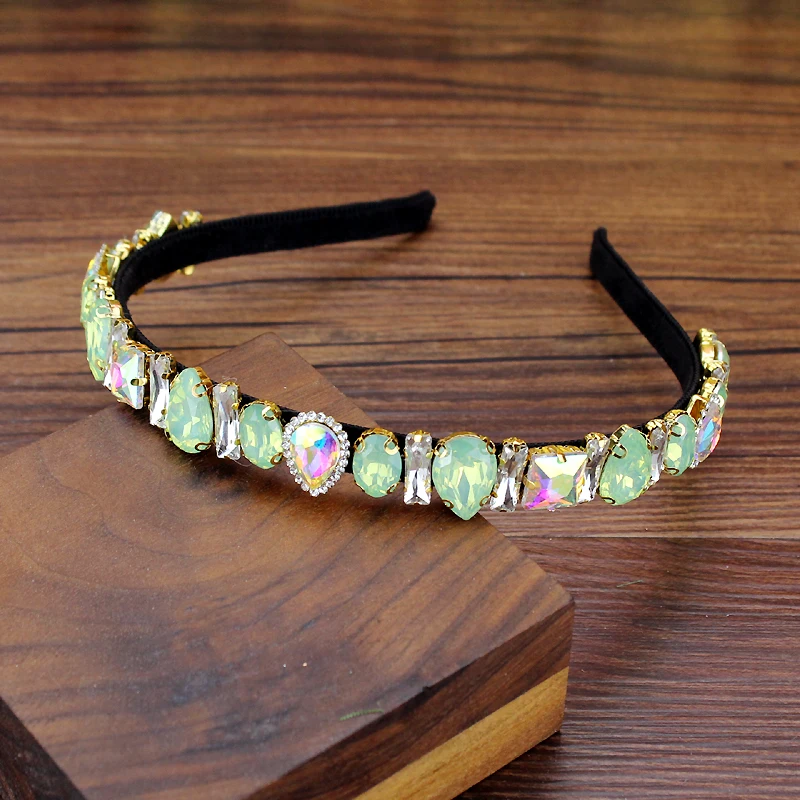 luxury candy green waterdrop crystal and rhinestone headband sparkly hairband for women girls diamante hair accessories