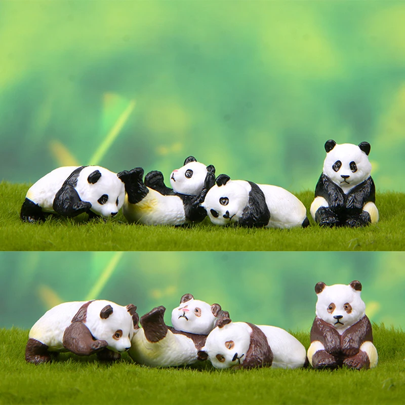 4pcs/set Cute Panda Moss Micro Landscape Terrarium Figurine Decoration Resin Funny Panda Babies Ornament Fairy Garden Miniature