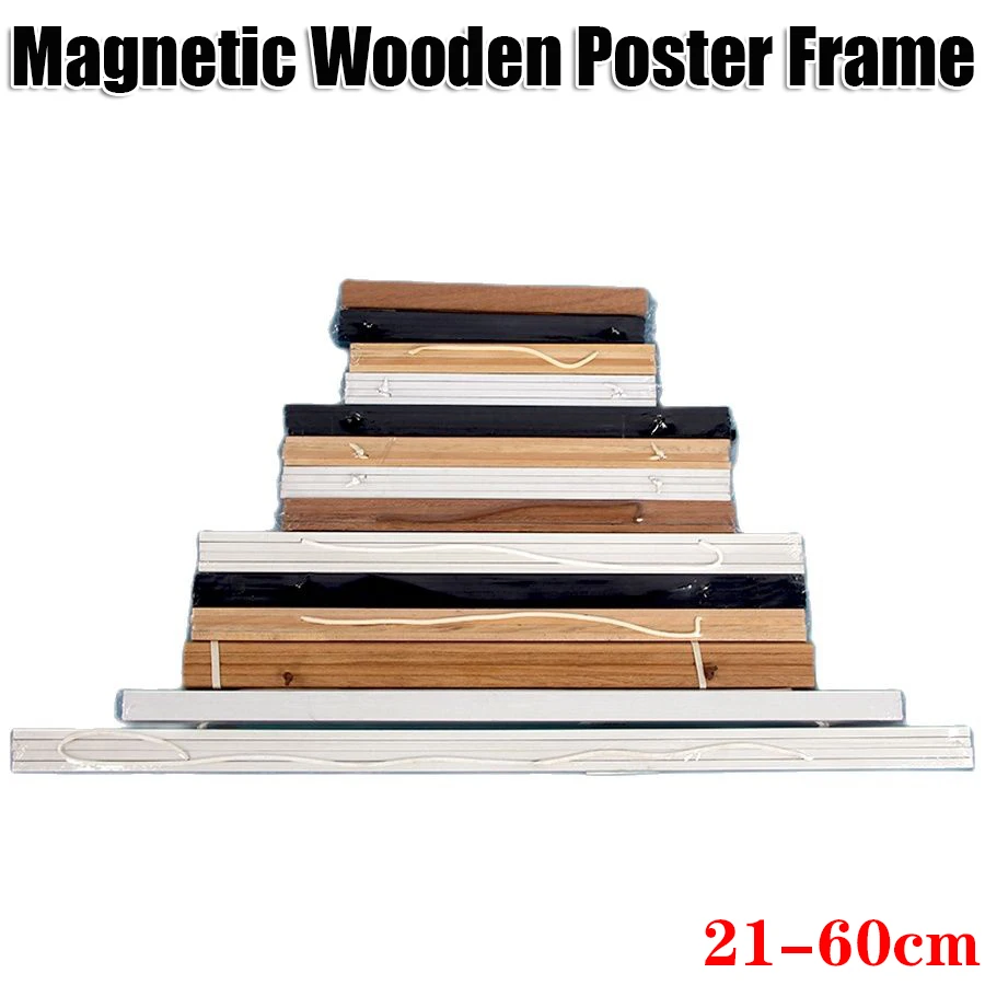 21-60cm New Magnetic Wooden Frame Poster Hanger Photo Frame Prints White Wood Wall Hanging Wall Art A3 A4 Size Home Room Decor